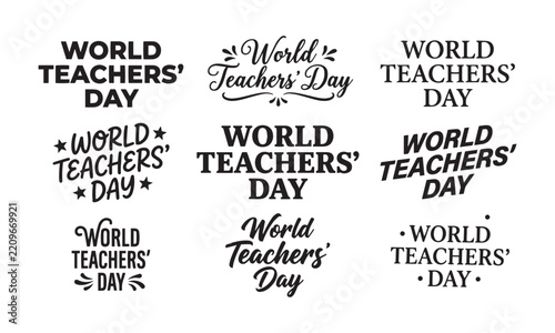 Set of world teachers day typography lettering designs in black and white