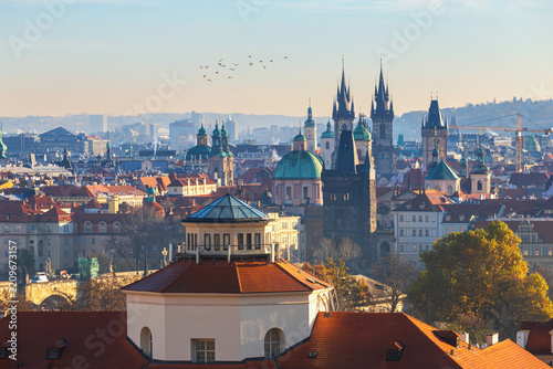 Morning cityscape - view of the center of Prague with the Malа Strana and Stare Mesto historical districts, Czech Republic, 8 November, 2022
