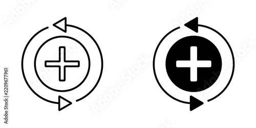 Plus sign icon with circular arrows representing addition and recurring rotation