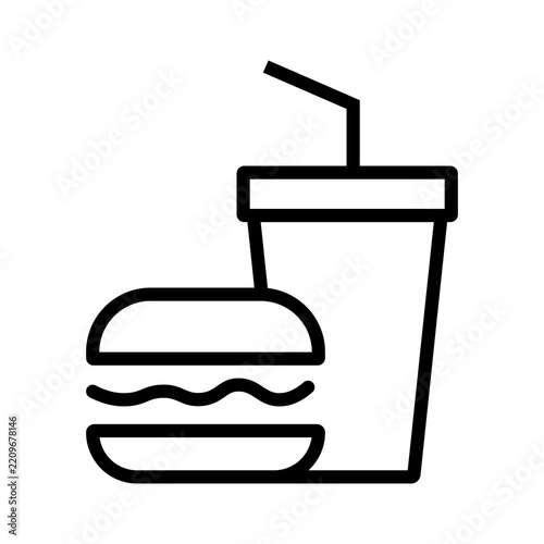 Hamburger and soda drink cup icon for fast food meal menu design