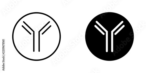 Antibody icon set featuring simple round protein y shape symbols in black and white styles
