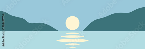 Abstract vector landscape poster. Nature wall decor contemporary art print, mid century background. Vector illustration. Flatt design style
