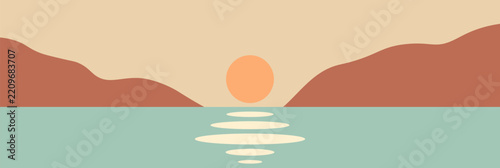 Abstract vector landscape poster. Nature wall decor contemporary art print, mid century background. Vector illustration. Flatt design style