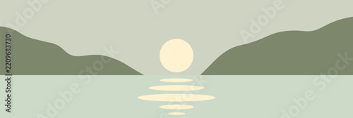 Abstract vector landscape poster. Nature wall decor contemporary art print, mid century background. Vector illustration. Flatt design style