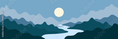 Abstract vector landscape poster. Nature wall decor contemporary art print, mid century background. Vector illustration. Flatt design style
