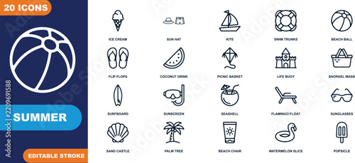 Summer icons set with ice cream beach ball and water gun vector