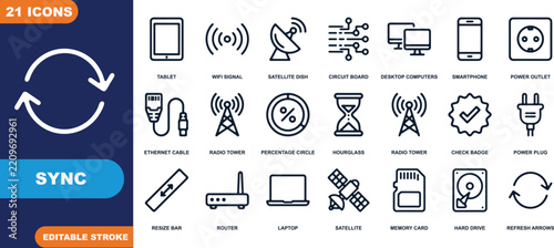 Sync icons set with icons like tablet and wifi signal