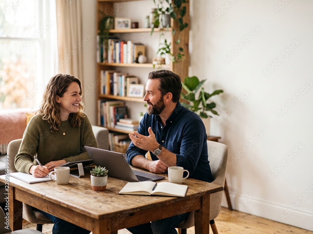 Fototapeta premium Couple Discussing In A Cozy Living Room In Garden