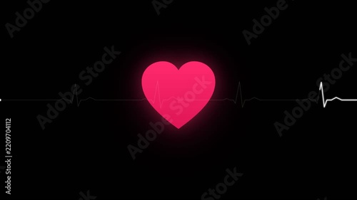 Glowing Red Heart Symbol with Medical EKG Heartbeat Line