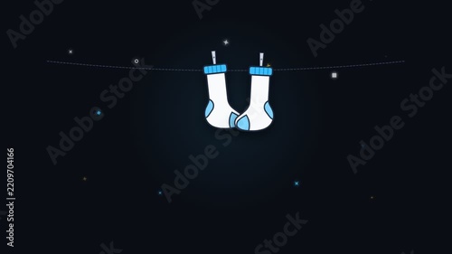 Minimalist animation of cute socks hanging on a clothesline