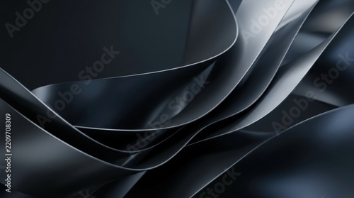Dark metallic abstract surfaces folding into smooth curved planes, premium 3D background with charcoal, slate blue and silver gradients, soft directional reflections, deep shadows, minimal futuristic