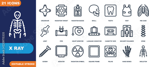 21 editable stroke icons for medical and x-ray related themes