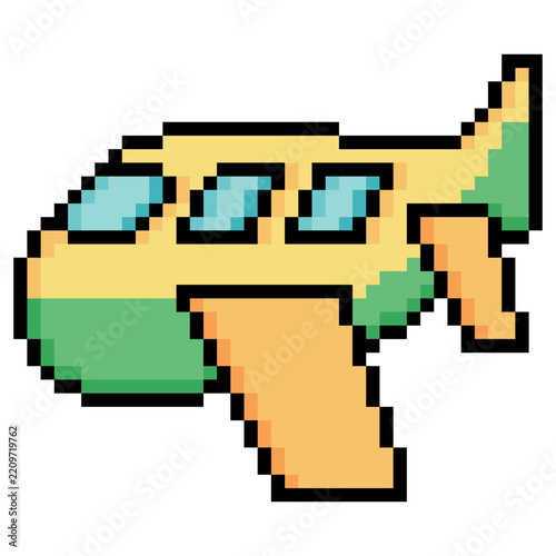 Airplane in pixel art style on a white background.