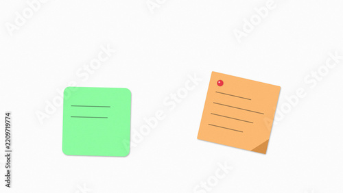 Fotografie Two sticky notes icon with one pinned and one empty isolated on white background