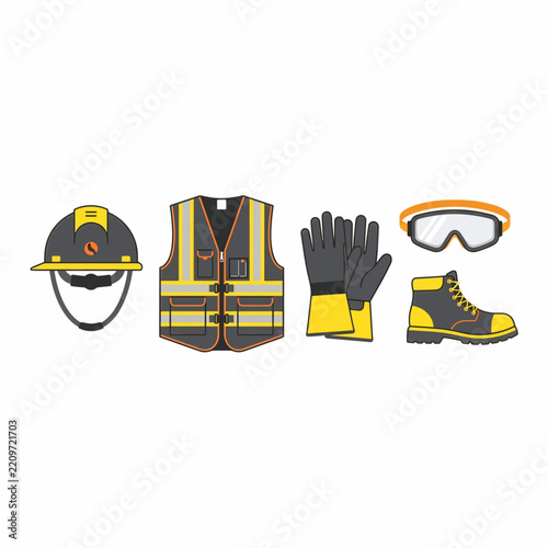 Complete personal protective equipment set flat vector icon collection