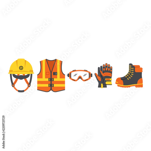 Complete personal protective equipment set flat vector icon collection