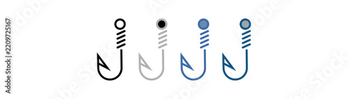 Hook icon set featuring a collection of styles with fishhook designs.