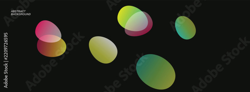 Vibrant colorful abstract vector graphic illustration featuring translucent floating geometric shapes against dark textured background
