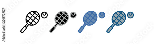 Tennis racket icon set featuring various styles, including tennis racket and ball designs.