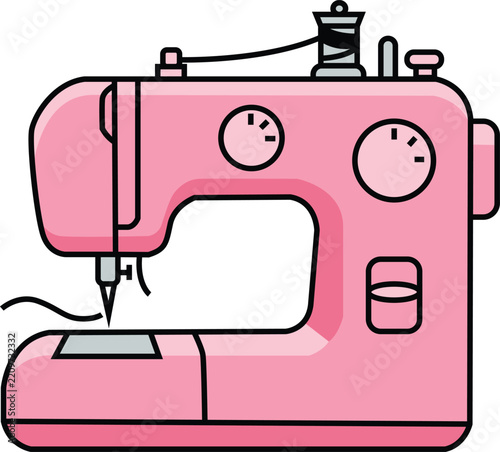 Cute Sewing Machine Cartoon Icon - Tailoring and Craft Illustration