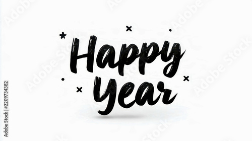 Happy year calligraphy black lettering text design on white background