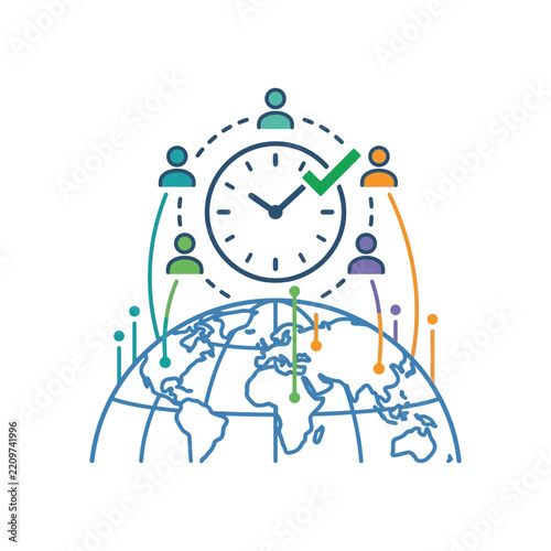 Global Business Time Management and International Team Collaboration Concept Vector Illustration
