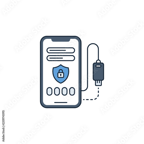 Mobile Cybersecurity Concept with Two Factor Authentication and Hardware Key