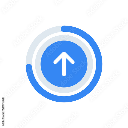 Modern blue circular upload icon with arrow and progress bar for web and mobile interface