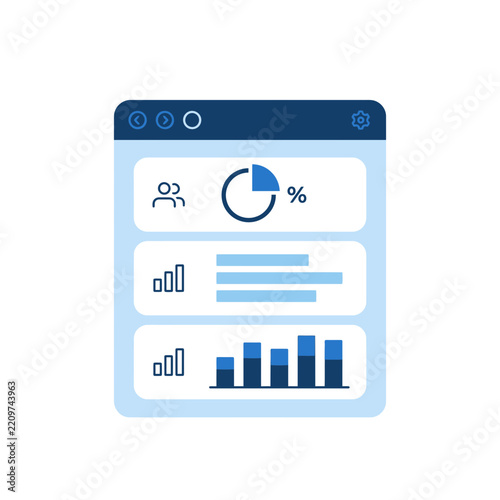 Modern Business Data Analytics Dashboard Interface with Statistical Charts and Graphs