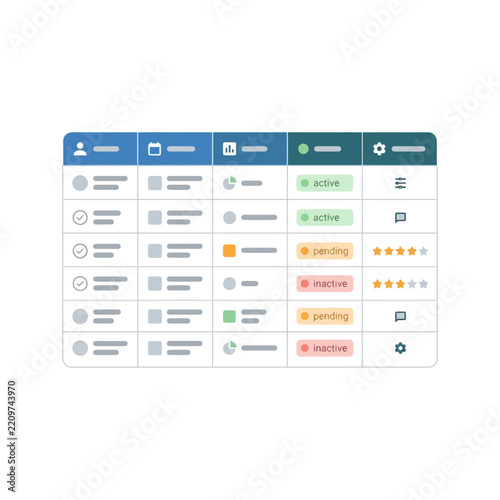 Modern Business Data Table Interface UI Template with Status Indicators