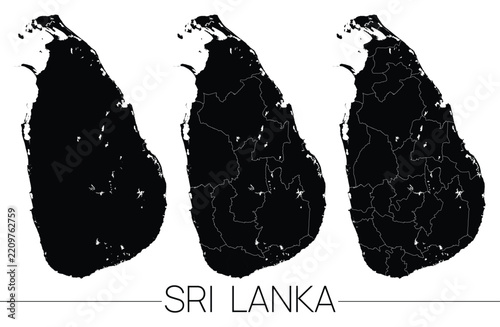 Obraz na plátně black silhouette map of sri lanka with provincial boundaries and detailed region