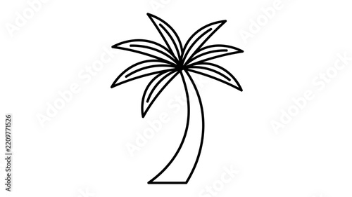 Black and white palm tree line art icon - tropical vector illustration