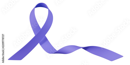 3D Long Curved Purple Awareness Ribbon with Wavy Tail Isolated