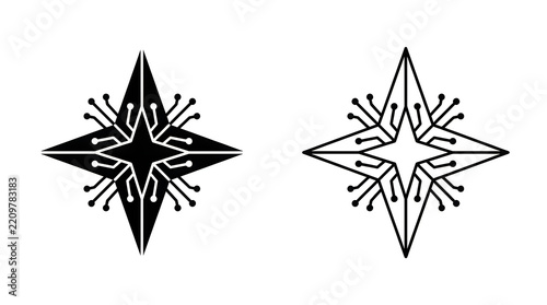 Black and white geometric starburst vector icon