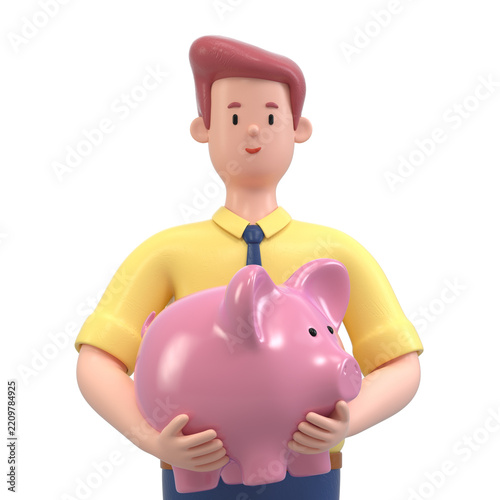 Man holding a large piggy bank