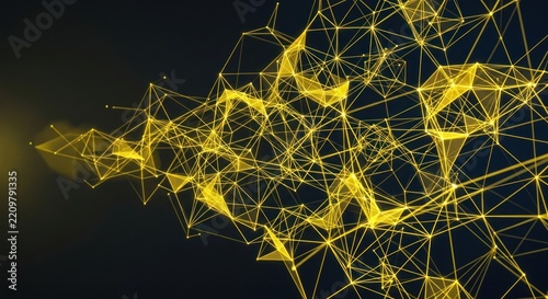Abstract yellow glowing neural network connection points and lines.