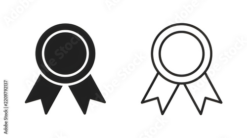 Black and white ribbon badge awards icon
