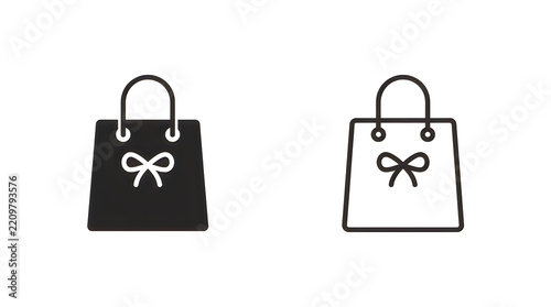 Black and white shopping bag icon with bow