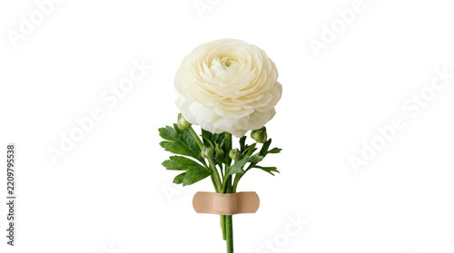 White ranunculus flower with bandage isolated on png background for floral design