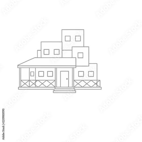 Outline of a multi-story building with a porch