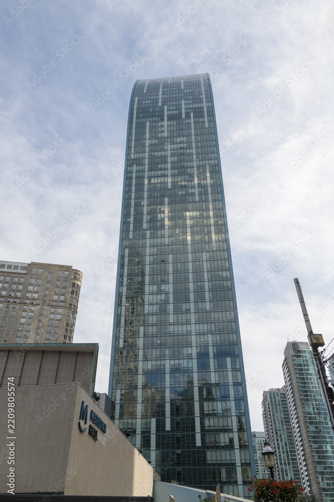 Fototapeta premium north elevation of The L Tower, a residential tower, designed by Daniel Libeskind, located at 8 The Esplanade, Toronto