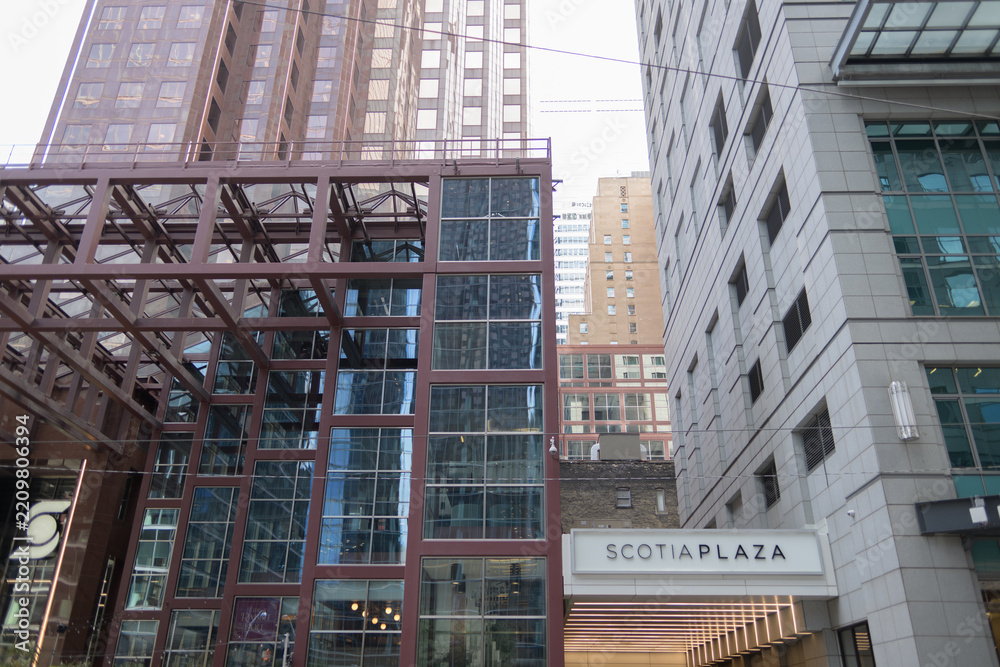 Fototapeta premium sign over entrance to The Scotia Plaza parking at 21 Adelaide Street West, Toronto (main address is 40 King Street West)