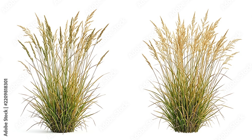 Fototapeta premium Two Ornamental Grasses Isolated on White Background