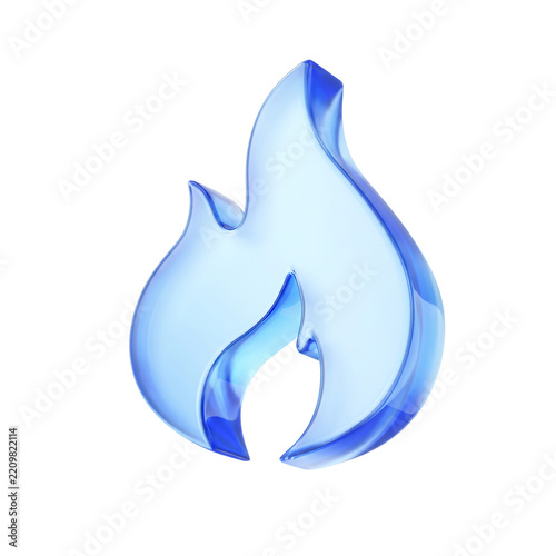 Light blue glass fire flame icon with glossy transparent texture.