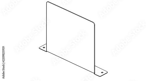 Minimalist outline illustration of a vertical partition panel with flat sheet and two foot flanges bearing mounting holes, thin lines in isometric view accentuating blank divider surface