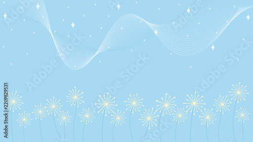 A Simple Dandelion Flowers With Light Blue Sky And Sparkling Stars