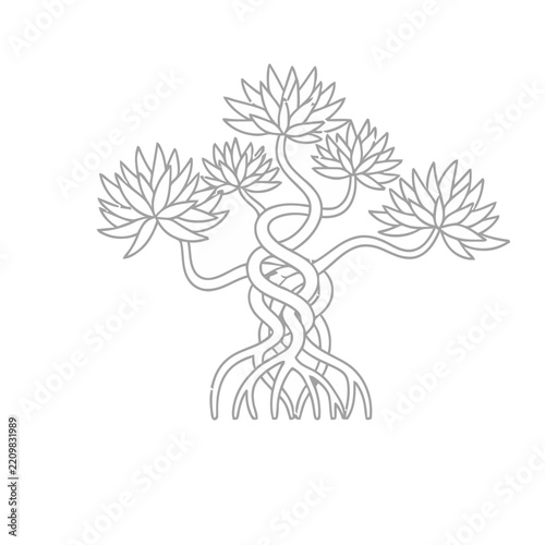 Stylized tree with flowers and roots
