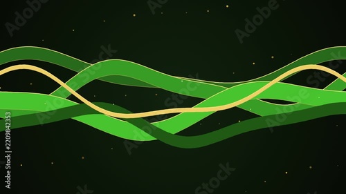 Luxury Emerald Green and Gold Silk Wave Loop, Elegant Fluid Ribbon Motion Background