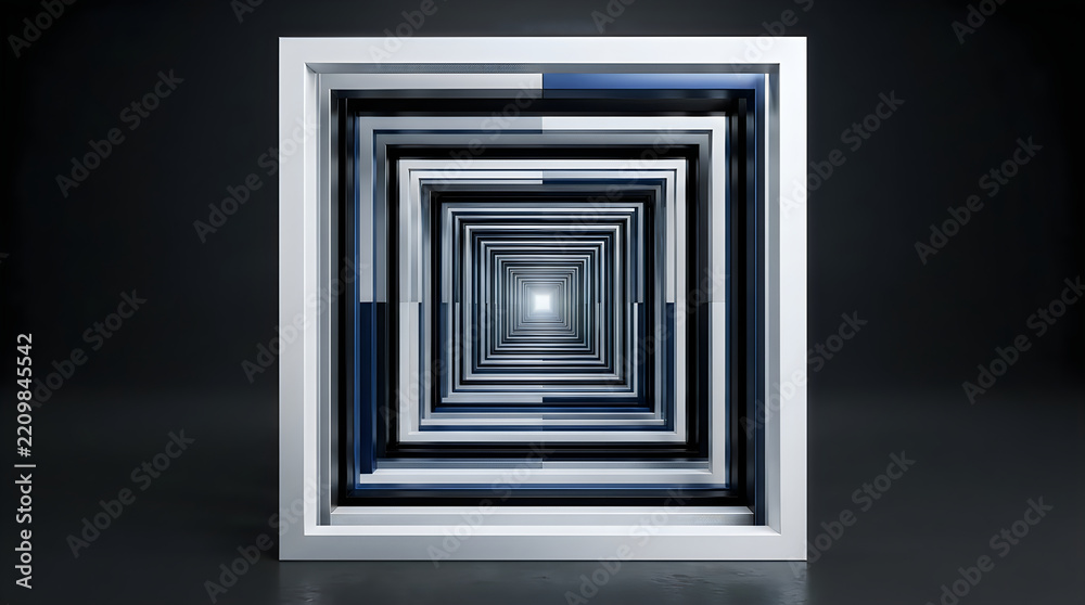 Obraz premium Abstract 3d tunnel art piece with metallic squares