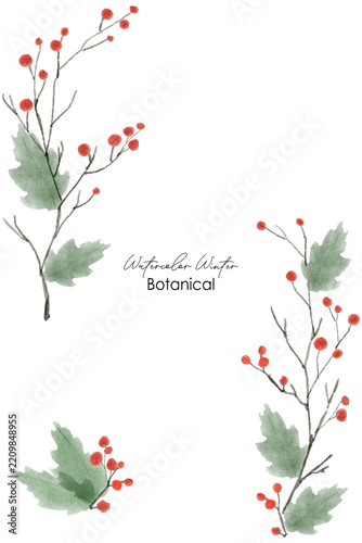 Set of botanical watercolor winter leaves arrangements.  Botanical winter watercolor floral leaves, branches, twigs etc. Watercolor traced isolated greenery illustration. Spring, summer, autumn leaves